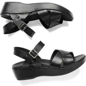 Kork-Ease Size 6 Myrna 2.0 Black Leather Platform Sandal with Buckle
